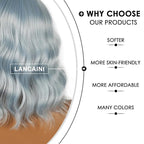 Short Bob Wigs with Bangs for Women Loose Wavy Wig Curly Wavy Shoulder Length Bob Synthetic Cosplay Wig for Girl Colorful Costume Wigs (Ice Blue)