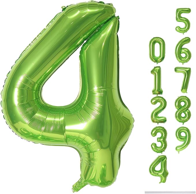 Green 4 Balloons, 40 Inch Large Foil Number Balloons Set 0-9, Self Inflate by Lingqiang