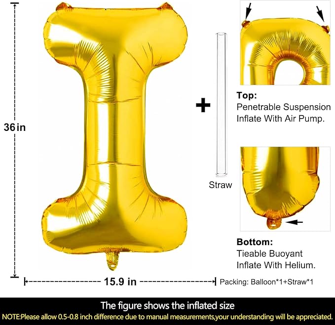 Lovoir 40 Inch Large Gold Letter I Balloons Big Size Jumbo Mylar Foil Helium - Image 2