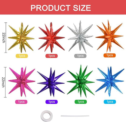 TONIFUL 8 Pcs Explosion Star Balloons Colorful Foil Balloon Party Decor | 22 - Image 2