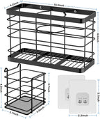 Hair Tool Organizer - Black Steel Wall Mounted Hair Dryer Holder with Removable Basket, 10.62"L x 4.33"W x 6.69"H, Ideal for Small Bathrooms