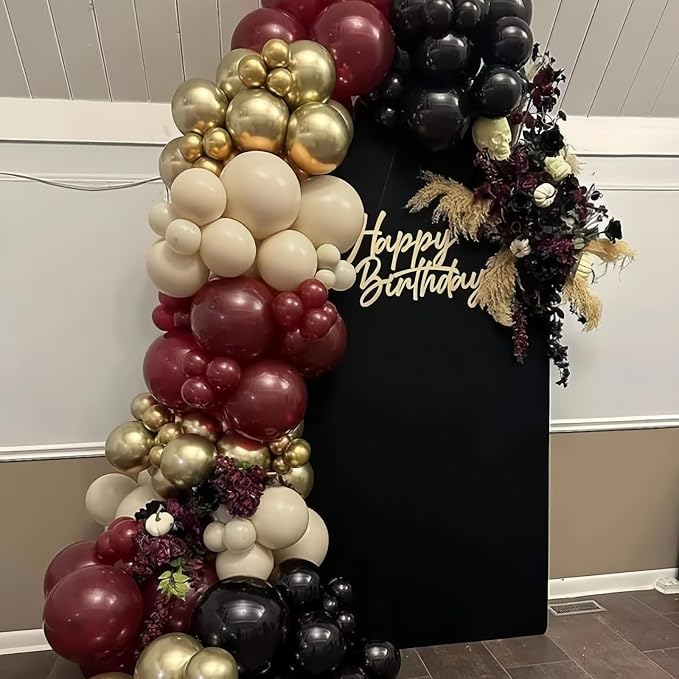 Black Burgundy and Gold Fall Balloons, 12inch Retro Dark Maroon Beige Gold and - Image 4