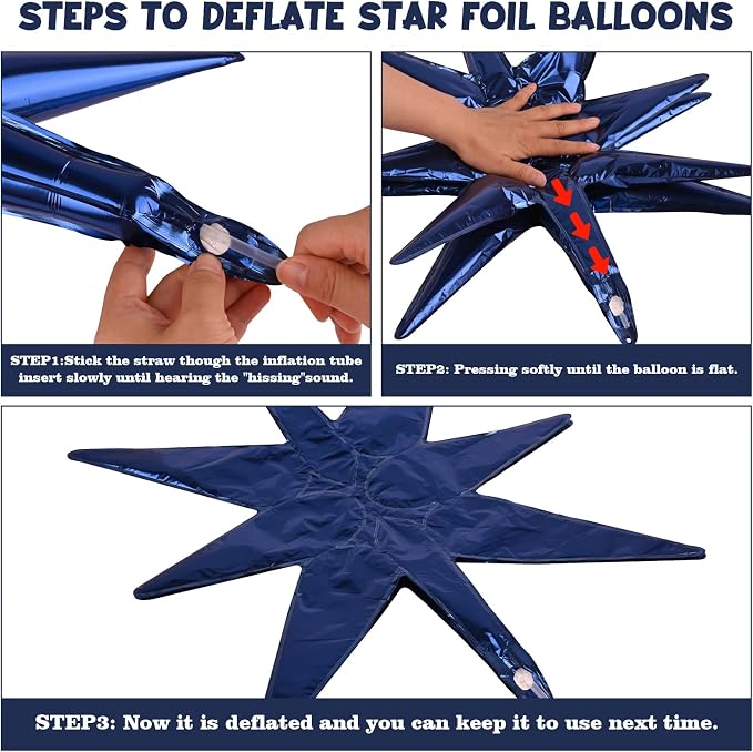 8 Pcs Navy Blue Star Balloons, 27/22 inch Explosion Foil Balloons - Image 3