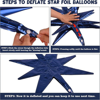 8 Pcs Navy Blue Star Balloons, 27/22 inch Explosion Foil Balloons - Image 3