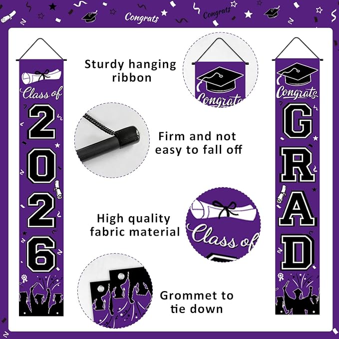 Graduation Banner Class of 2026, Congrats Grad Decorations - Image 2