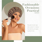 Reusable Shower Cap for Women, Large Waterproof Shower Bonnet Washable Elastic Band Bath Accessories Hair Hat for Long Hair, Braids(Brown)