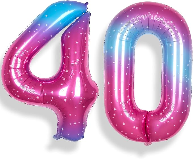 RainbowQ Blue Pink 40 Balloon Number 40 Inch Big 0-10 Foil Large Balloon | by RainbowQParty