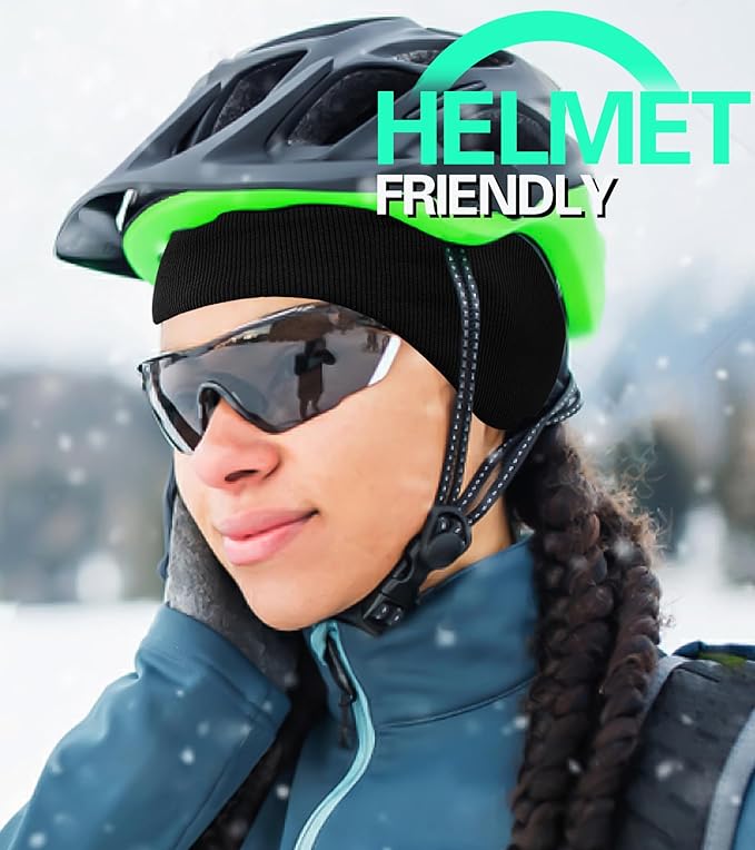 Winter Ear Warmer Headband for Men Women Double-Layer Knit Ear Muffs Cover with Fuzzy Lining for Running and Cycling (Black, Army Green, One Size)