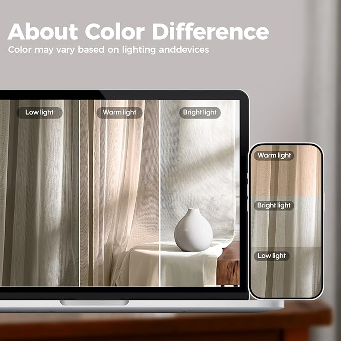100% Blackout Curtains for Bedroom, Double Layer Ivory Curtains, Room Darkening - Image 5