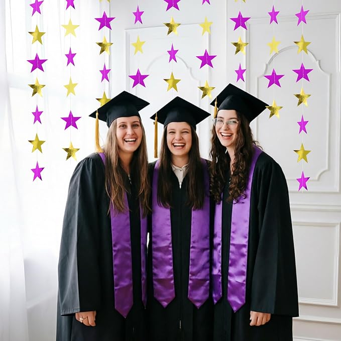 BEISHIDA Purple Gold Glitter Star Garland Decor Twinkle Star Banner Backdrop - Image 5