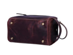 Leather Toiletry Bag for Men | Grooming Travel Kit | With Waterproof Lining | By Aaron Leather (Dark Brown)