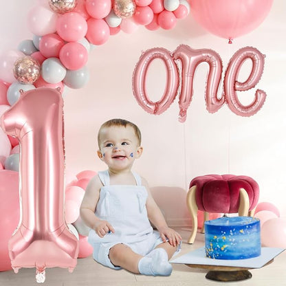2 Pcs One Balloon Set, 40 Inch Number 1 Balloon and 41 Inch Script Letter One - Image 4