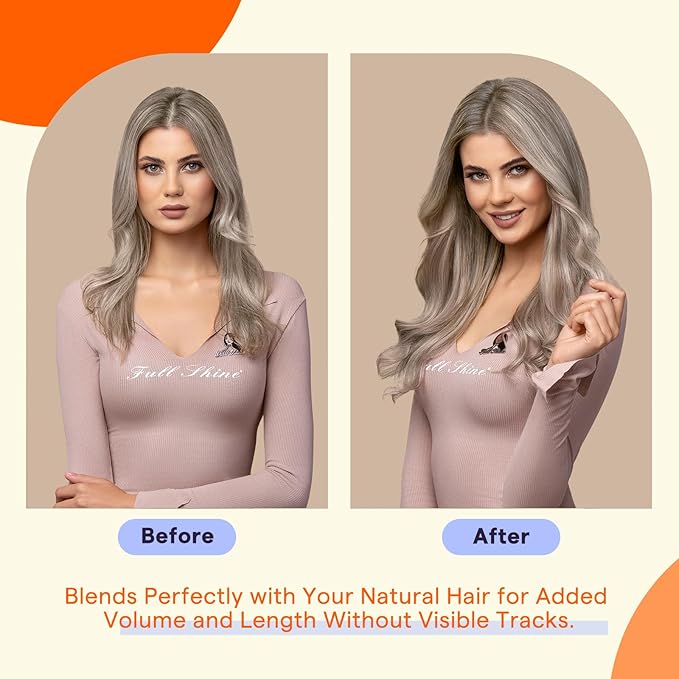 Full Shine Hair Extensions Real Human Hair Tape in 18 Inch 50 Grams Remy Tape Ins Human Hair Extensions Color 8 Ash Brown Highlighted 60 Blonde Seamless Straight Extensions 20PCS