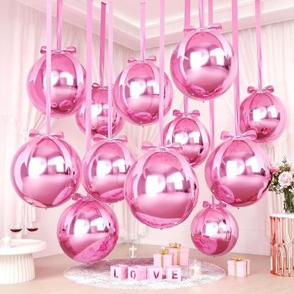 Pink Round Foil Balloons with Satin Bows and Ribbon by FunHot
