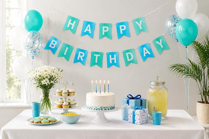 Letjolt Mint Blue Happy Birthday Banner Party Signs 13 Pcs | Supplies - Image 3