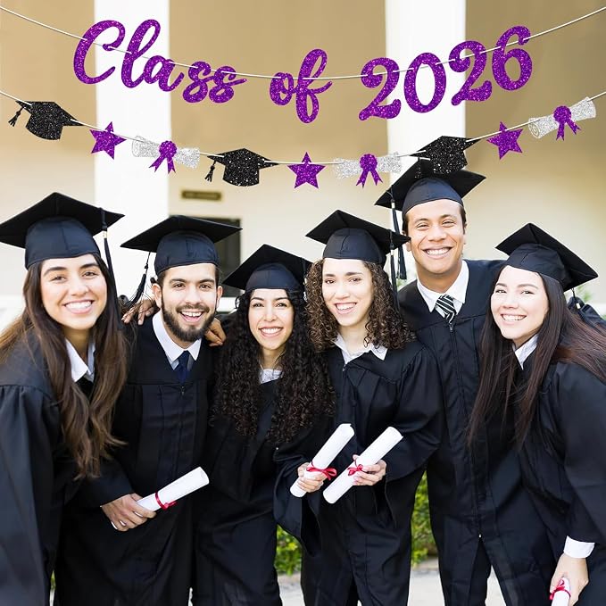 Class of 2026 Banner Purple Graduation Decorations Prestrung 2026 Graduation - Image 5