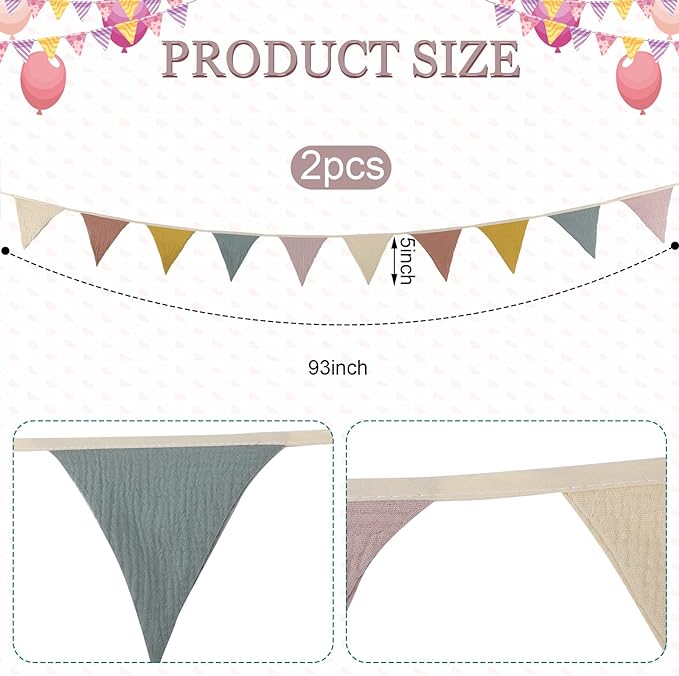 Oudain 2 Pcs Pennant Banner Flags Nursery Garland Triangle Bunting Flags - Image 2