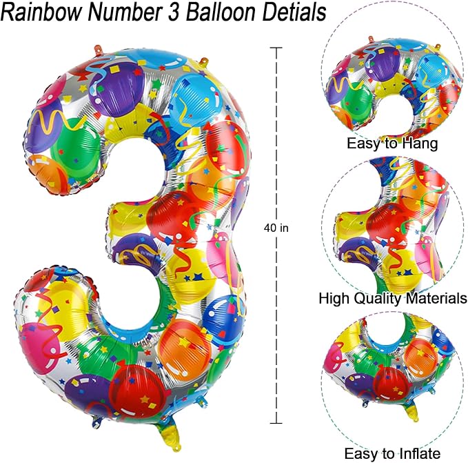40 Inch Rainbow Balloon Number 13 Balloons, Official Teen 13th Bday Decor | 40" - Image 4