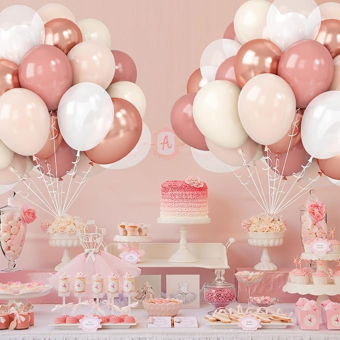 Pink White Balloons Rose Gold Blush White Balloon 60pcs 12inch Latex Helium - Image 8