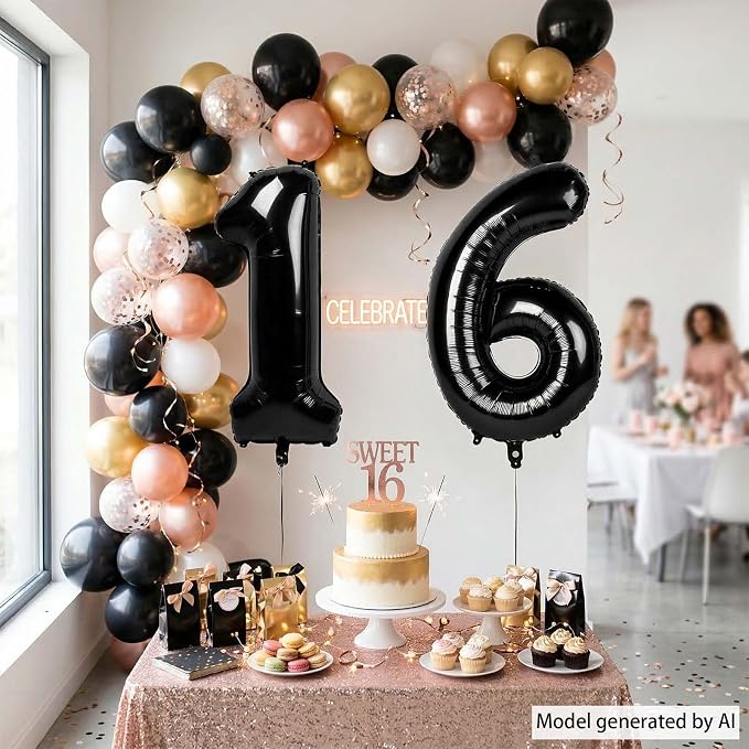 Black Number 16 Balloon 40 Inch, Foil Numeral - Image 7