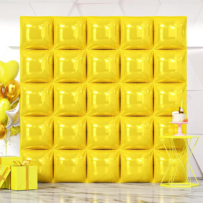 NISOCY 25PCS Yellow Square Foil Balloons Wall Backdrop | Double Sided Balloons by NISOCY