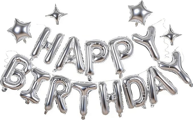 Silver Happy Birthday Banner Balloon Aluminum Foil 16 Inch Letter, 10 Inch Five by xiangsushijie