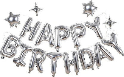 Silver Happy Birthday Banner Balloon Aluminum Foil 16 Inch Letter, 10 Inch Five by xiangsushijie