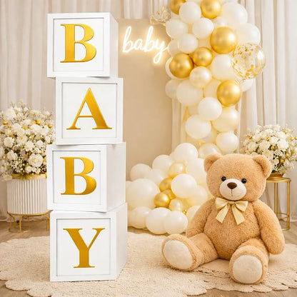 Baby Shower Balloon Boxes – 4 White Photo Prop Blocks by ShimmerAnnaShine