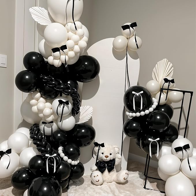 Black and White Bow Balloons 60pcs, Pearl White Black Balloons - Image 5