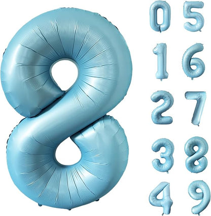 40 Inch Matte Blue 8 Number Balloons Light Blue Number 8 Foil Balloon Mylar by Yeodong