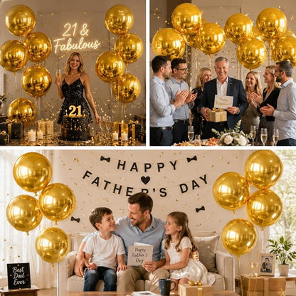 14 Pcs Gold Round Foil Balloons 22/15/10 4D Ball Balloons Metallic Golden - Image 6