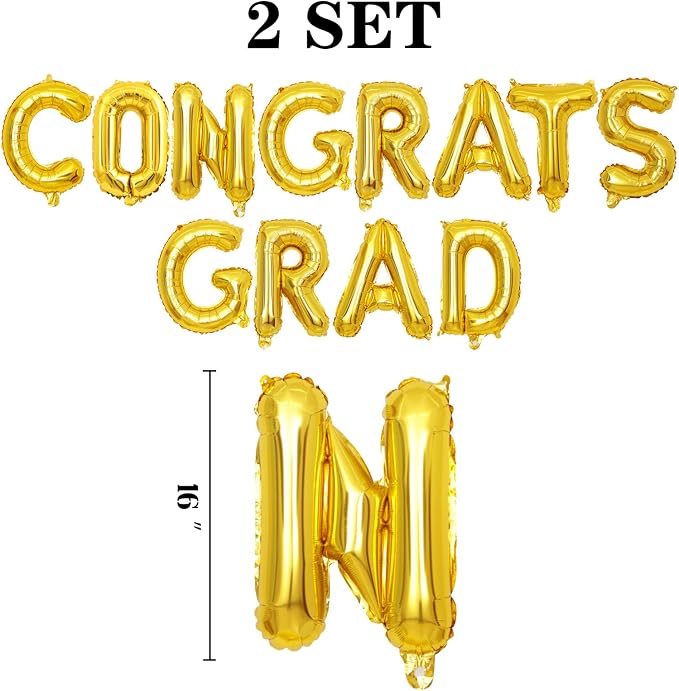 2 Set 24Pcs Gold Congrats Grad Letter Balloons 16in Balloon Foil Letter - Image 2
