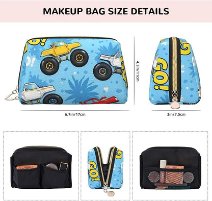 Monster truck cars blue Leather Makeup Bag Cosmetic Pouch Portable Travel - Image 4
