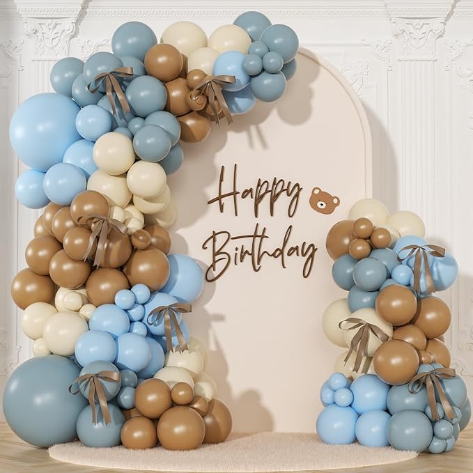 Dusty Blue Brown Balloon Arch Kit by NUTTYBASH
