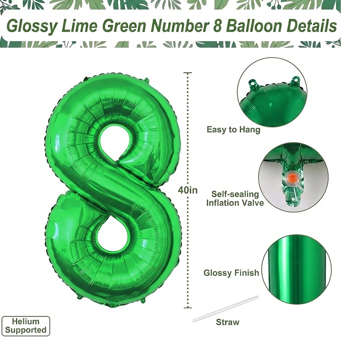 Green Number 8 Balloon 40 Inch, Lustrous Foil - Image 4