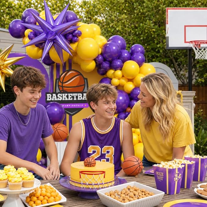 Purple and Yellow Balloon Arch Kit, Basketball Balloons - Image 5