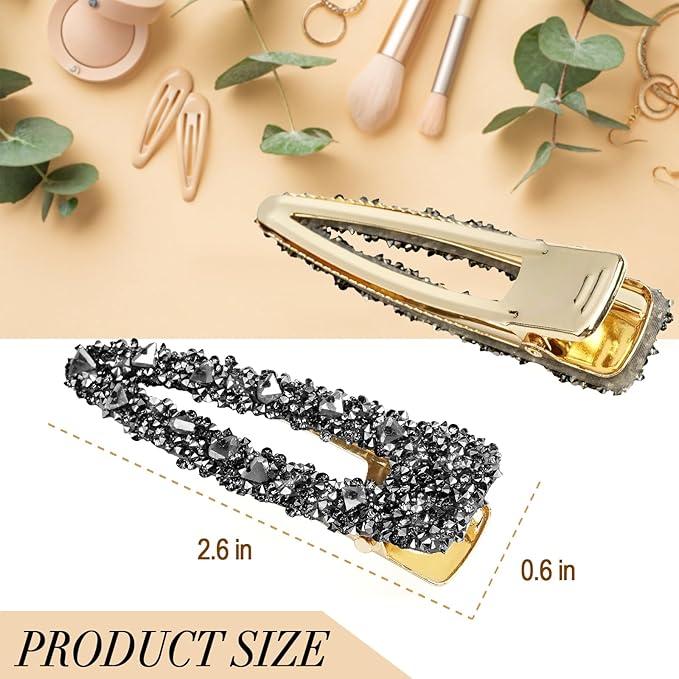 2PCS Rhinestone Hair Clips,Snap Hair Accessories,Decorative Hair Clips,Rhinestone Barrettes For Women Girls(SET10)