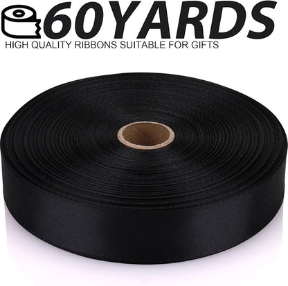 7/8 Inch 60 Yards Black Satin Craft Ribbon-Single Face Polyester Ribbon - Image 2