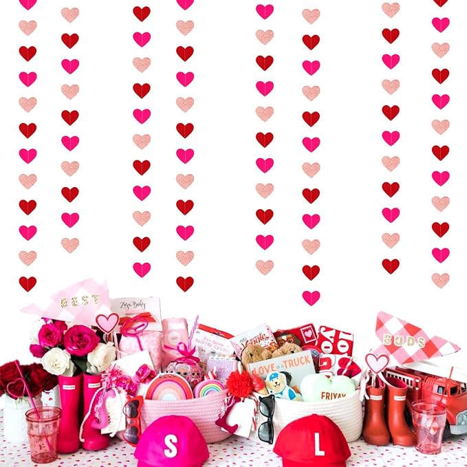 Rose-Gold Red Valentines Party-Decorations Heart-Garland - 52ft Galentines - Image 5