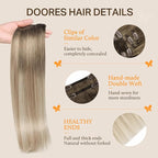 DOORES Hair Extensions Clip in Human Hair, Ash Brown to Dirty Blonde Balayage Platinum Blonde 18 Inch 120g 7pcs, Clip in Hair Extensions Remy Weft Natural Straight Weft for Women