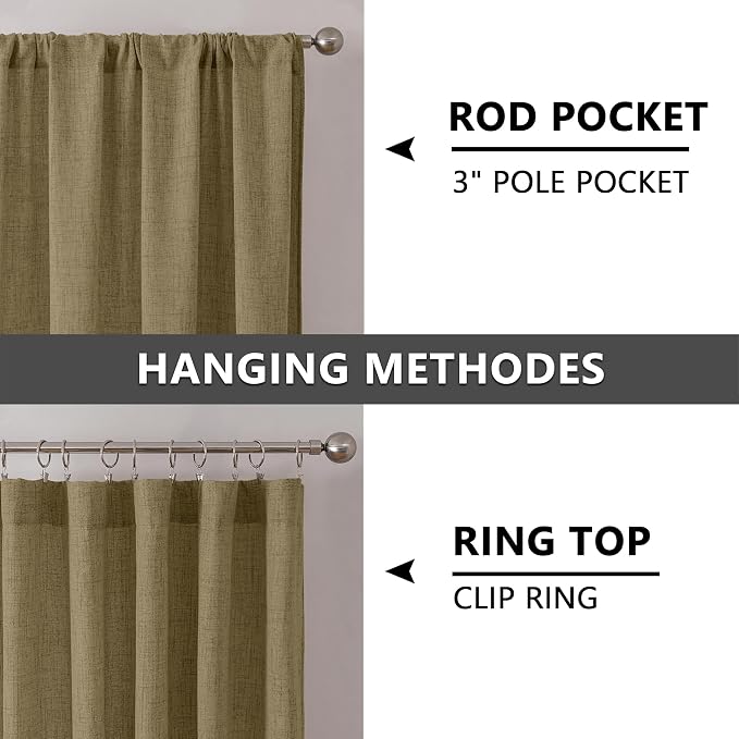 Tollpiz Short Linen Curtain Living Room Rod Pocket Semi Sheer Curtains Burlap - Image 5