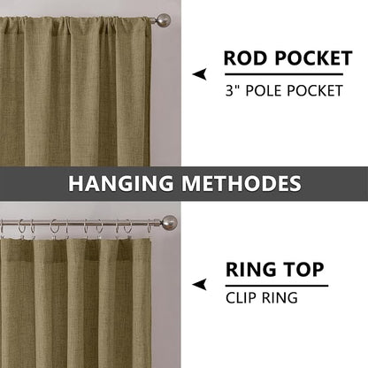 Tollpiz Short Linen Curtain Living Room Rod Pocket Semi Sheer Curtains Burlap - Image 5