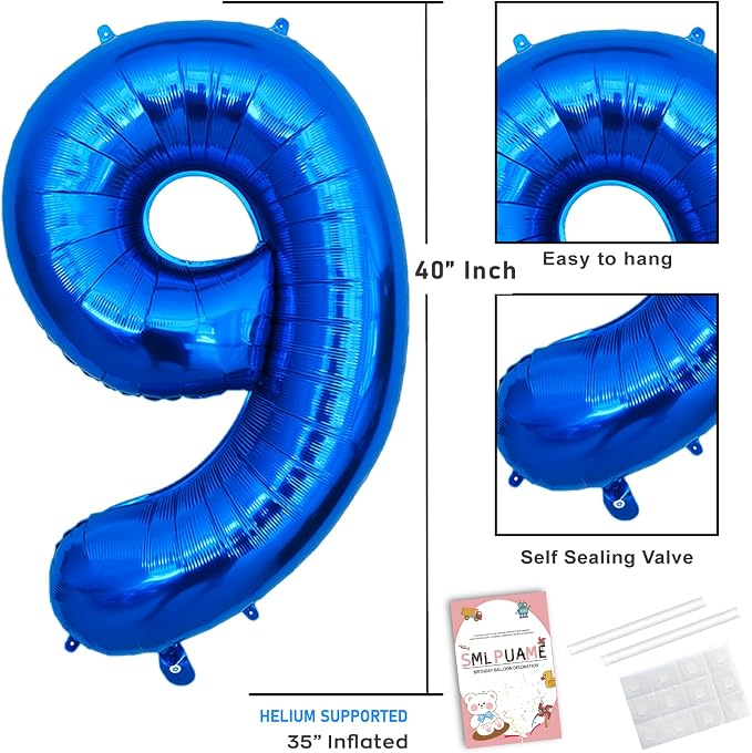 40 Inch Navy Blue 9 Balloon for 9th Birthday Party, Helium Giant Foil Number 9 - Image 5