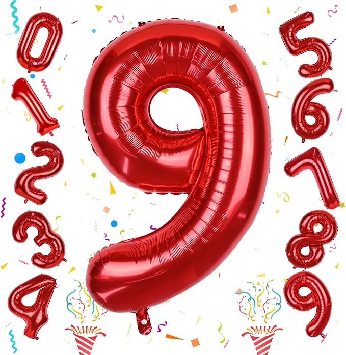 40 Inch Number 9 Balloons for Girls by Isndare