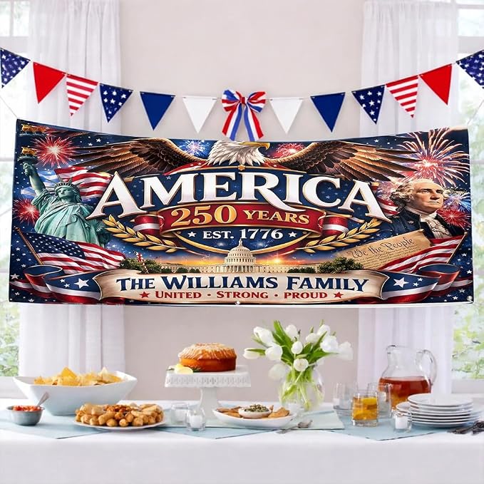 Personalized 250 Years of Freedom USA Banner 1776-2026, Patriotic American - Image 3