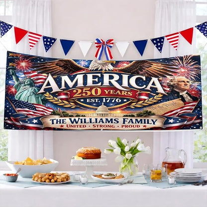 Personalized 250 Years of Freedom USA Banner 1776-2026, Patriotic American - Image 3