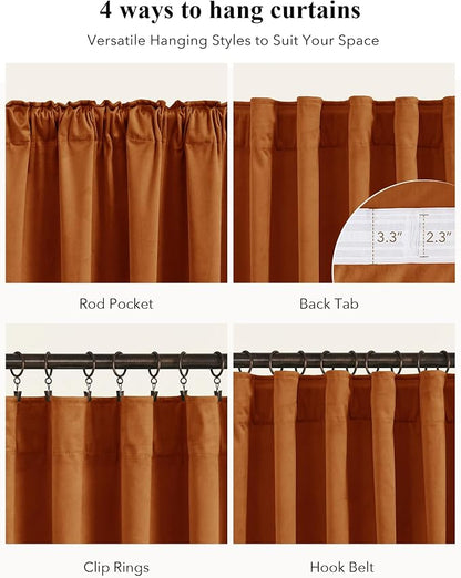 Orange Velvet Curtains for Nursery Cafe Store, W52 x L96, 2 Panels | Nursery - Image 2