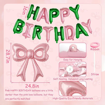 Pink and Green Happy Birthday Balloons, 31”Huge Pink Bow Aluminum Foil Balloons - Image 6