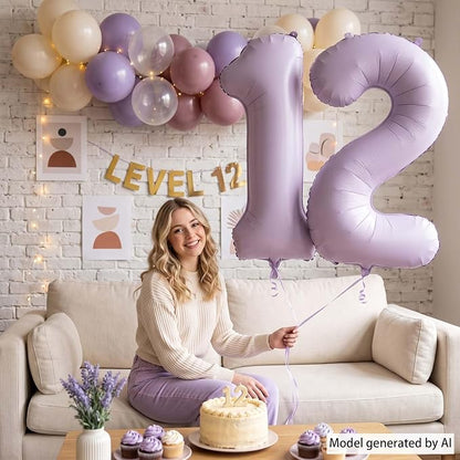 Cream Purple Number 12 Balloon 40 Inch, Foil Digits - Image 6