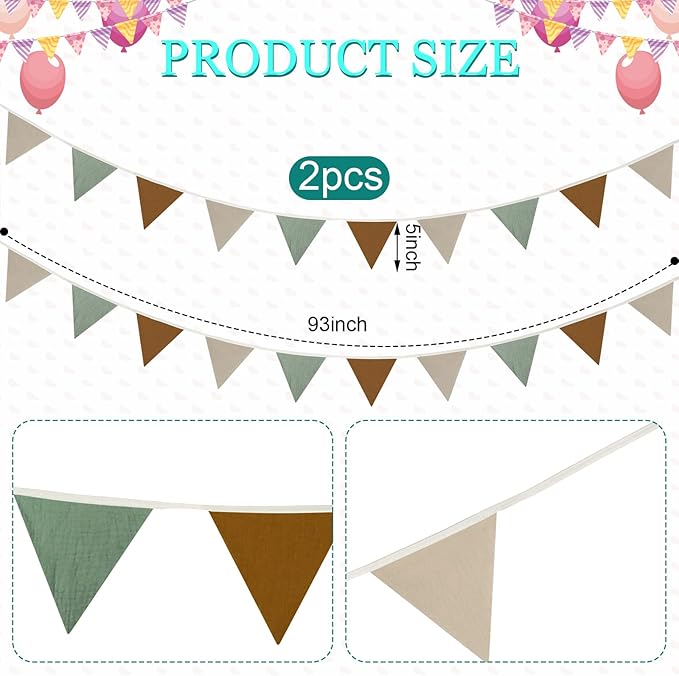 Oudain 2 Pcs Pennant Banner Flags Nursery Garland Triangle Bunting Flags - Image 2